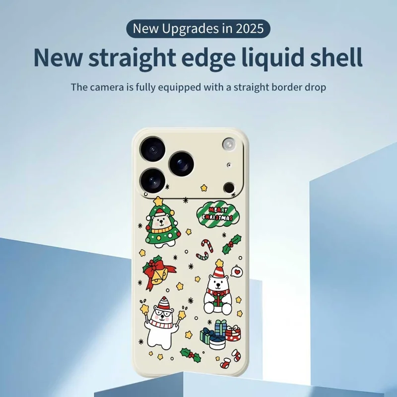 For iPhone 17 Pro Max Case Christmas Bears Pattern Printing Straight Edge TPU Phone Back Cover - Beige