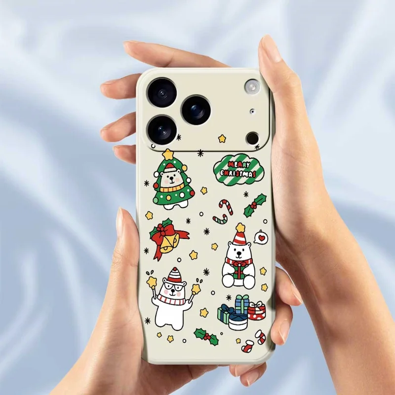 For iPhone 17 Pro Max Case Christmas Bears Pattern Printing Straight Edge TPU Phone Back Cover - Beige