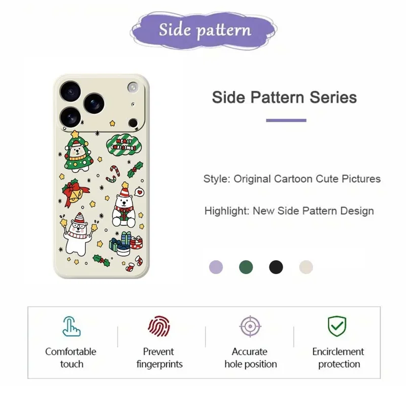 For iPhone 17 Pro Max Case Christmas Bears Pattern Printing Straight Edge TPU Phone Back Cover - Purple