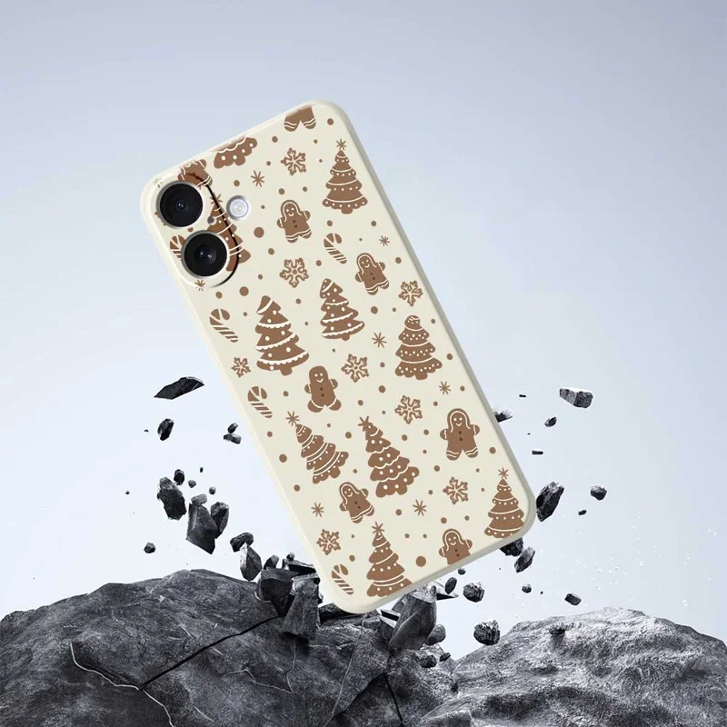 For iPhone 17 Case Christmas Gingerbread Pattern Printing Straight Edge TPU Phone Back Cover - Beige