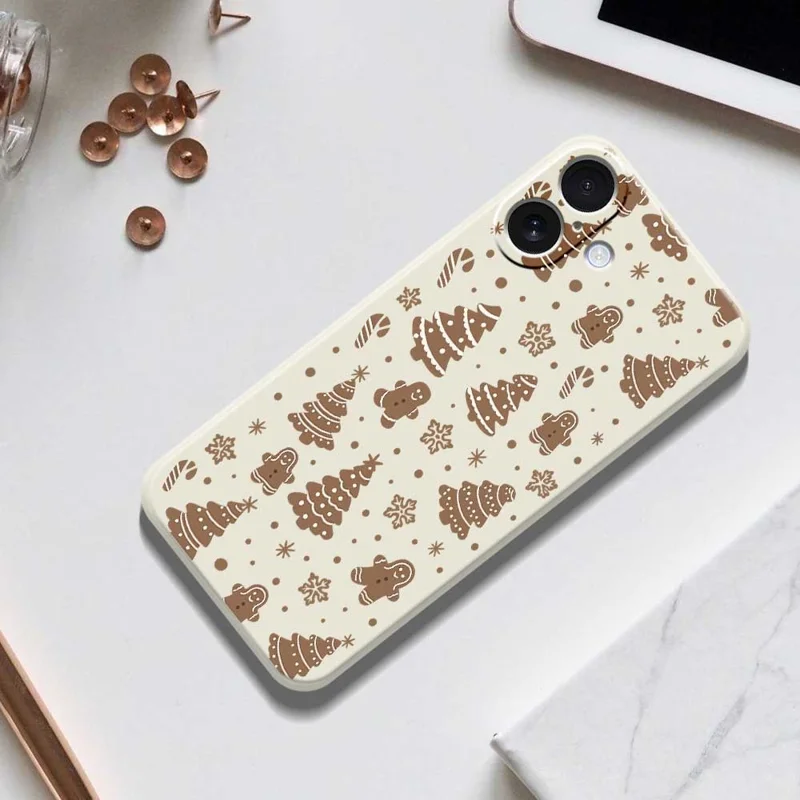 For iPhone 17 Case Christmas Gingerbread Pattern Printing Straight Edge TPU Phone Back Cover - Beige