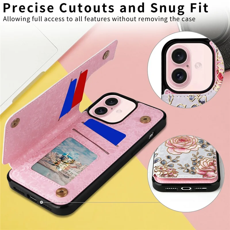 Für iPhone 17 Hülle Blumen Leder TPU RFID Blocking Handyhülle mit Kartenfächern - Rose