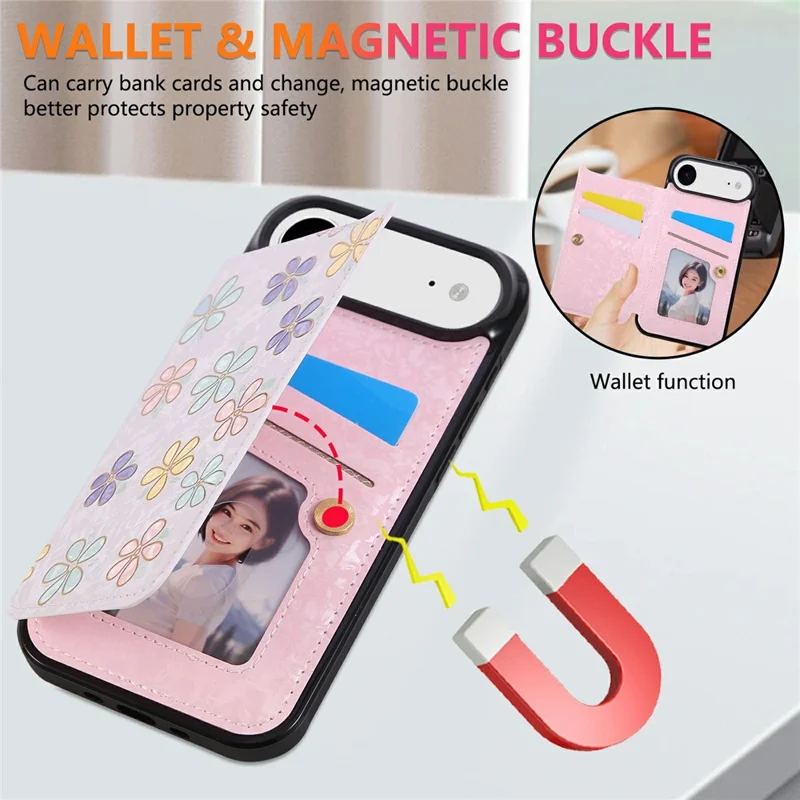 Für iPhone 17 Air Hülle Blumen Leder TPU RFID-blockierende Handyhülle mit Kartenfächern - Blumen