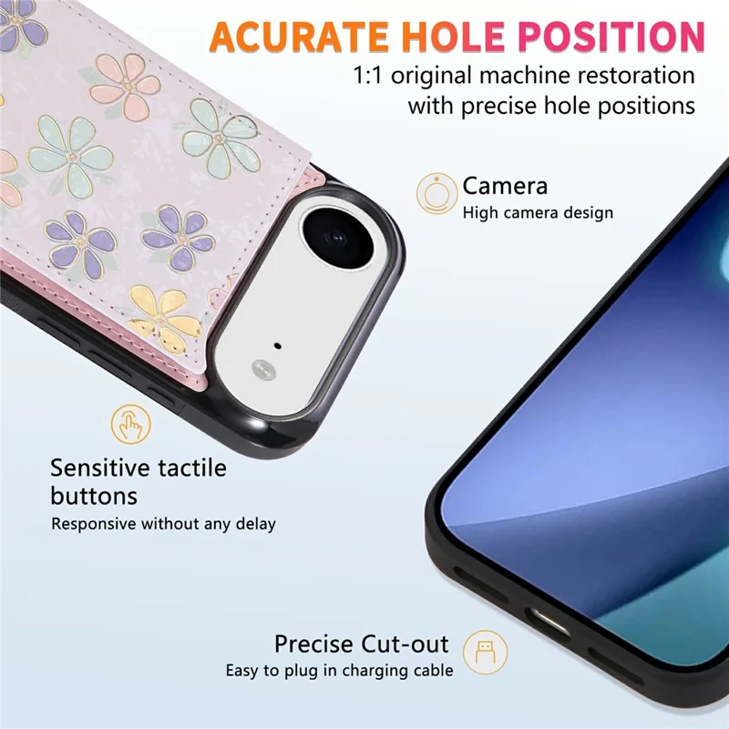 Für iPhone 17 Air Hülle Blumen Leder TPU RFID-blockierende Handyhülle mit Kartenfächern - Blumen