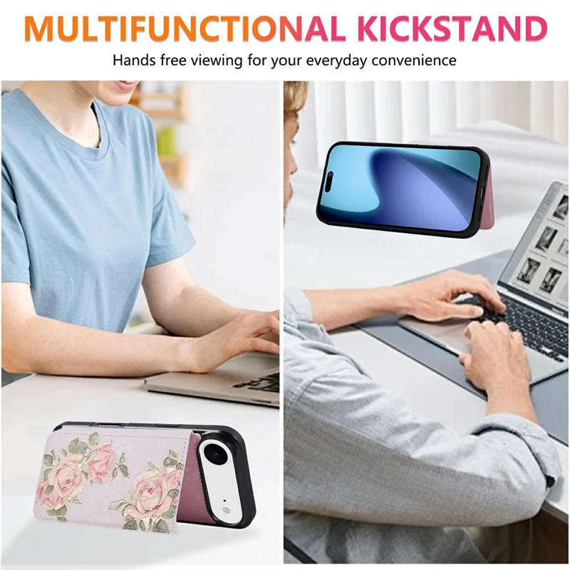 For iPhone Air Case Flower Leather TPU RFID Blocking Phone Cover Card Slots - Rose Flower