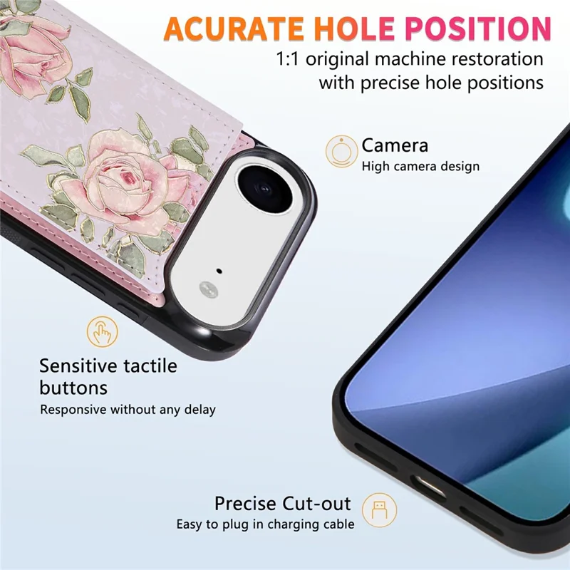 For iPhone Air Case Flower Leather TPU RFID Blocking Phone Cover Card Slots - Rose Flower