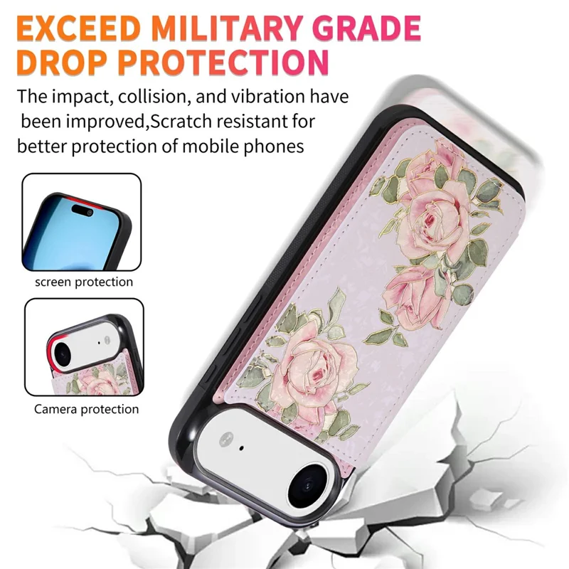 For iPhone Air Case Flower Leather TPU RFID Blocking Phone Cover Card Slots - Rose Flower