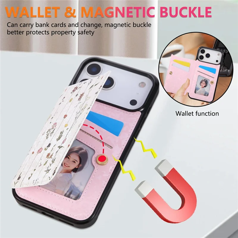 Für iPhone 17 Pro Hülle Blumen Leder TPU RFID Blocking Handyhülle mit Kartenfächern - Getrocknete Blume