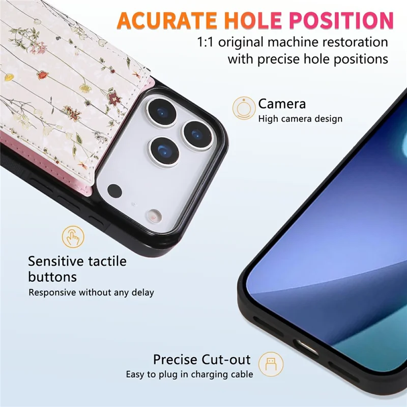 Für iPhone 17 Pro Hülle Blumen Leder TPU RFID Blocking Handyhülle mit Kartenfächern - Getrocknete Blume