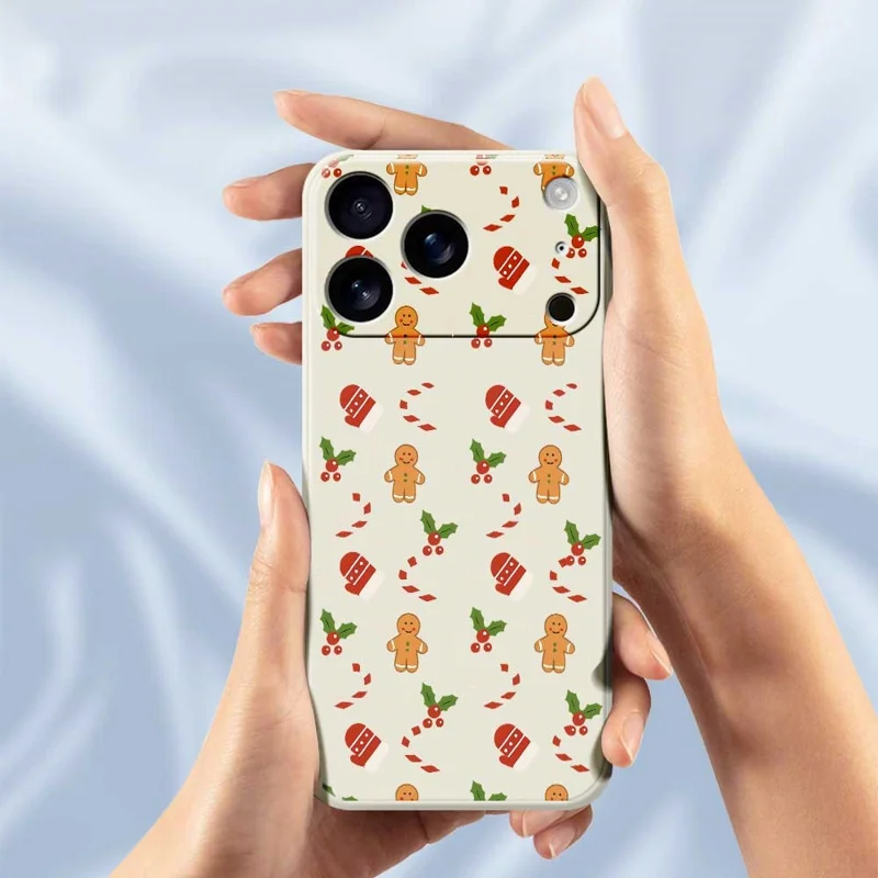 Voor iPhone 17 Pro-hoesje met kerstkruidenmannetjeshandschoenenpatroon Rechte rand TPU-telefoonhoesje - Beige
