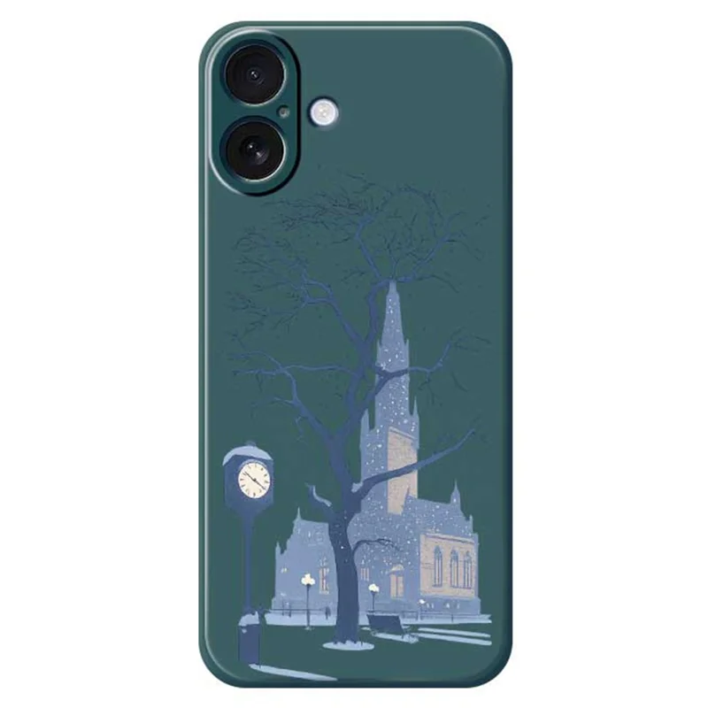 Cover per iPhone 17 con Motivo del Castello Esterno Stampato, Bordo Dritto, Cover Posteriore TPU - Verde
