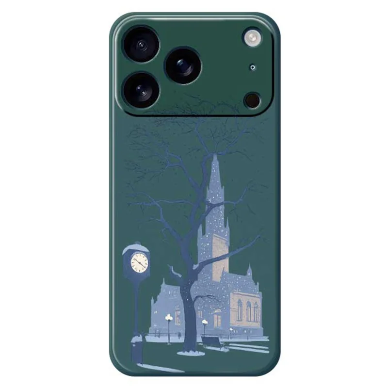 For iPhone 17 Pro Case Street Outside The Castle Pattern Printing Straight Edge TPU Phone Back Cover - Green
