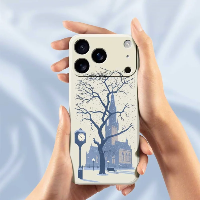 For iPhone 17 Pro Case Street Outside The Castle Pattern Printing Straight Edge TPU Phone Back Cover - Green