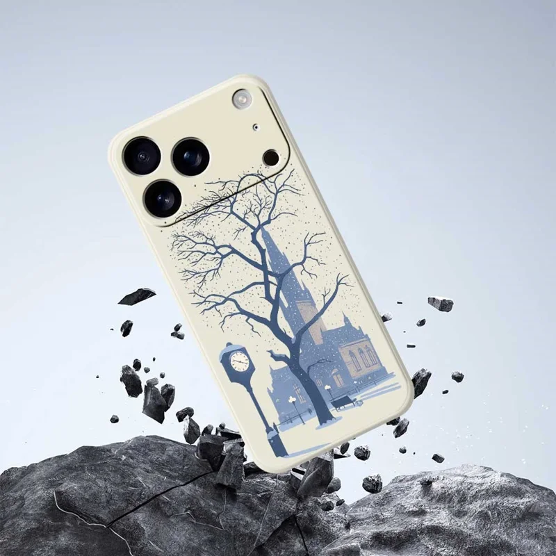 For iPhone 17 Pro Case Street Outside The Castle Pattern Printing Straight Edge TPU Phone Back Cover - Green
