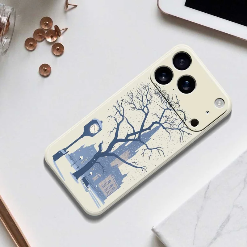 For iPhone 17 Pro Case Street Outside The Castle Pattern Printing Straight Edge TPU Phone Back Cover - Green