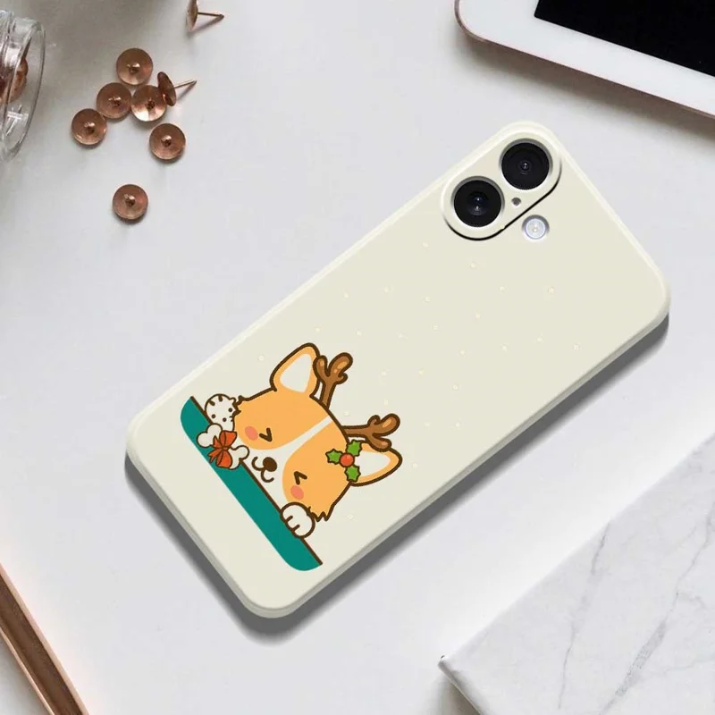 For iPhone 17 Case Cute Deer Pattern Printing Straight Edge TPU Phone Back Cover - Black
