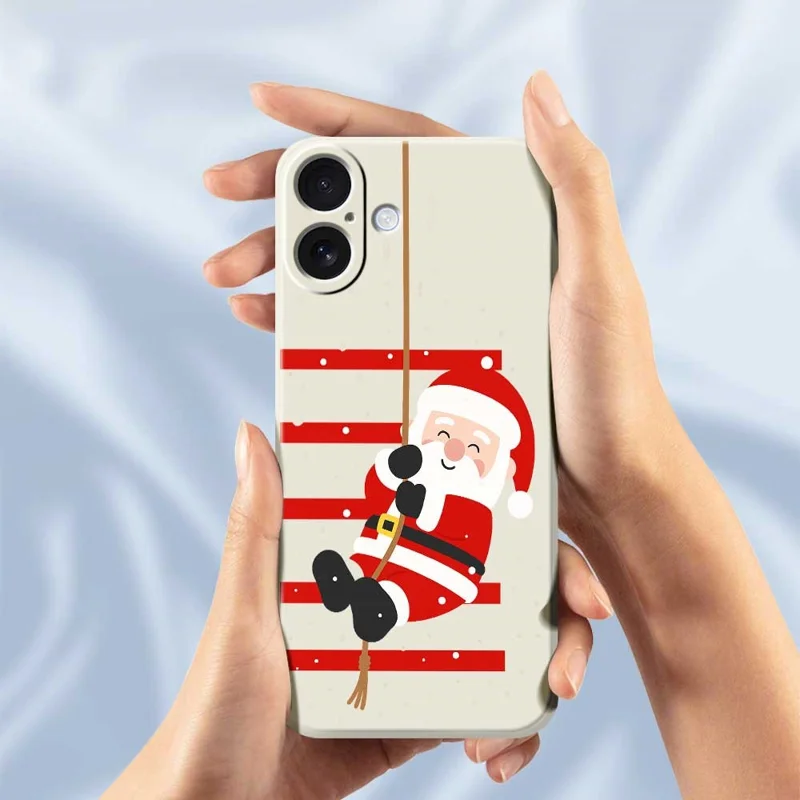 For iPhone 17 Case Santa Claus Pattern Printing Straight Edge TPU Phone Back Cover - Beige