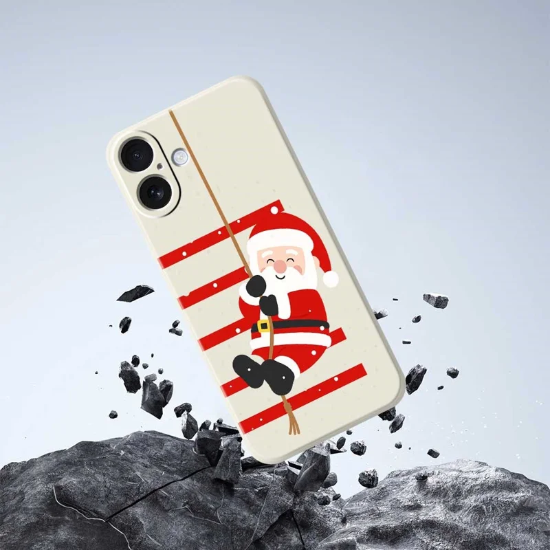 For iPhone 17 Case Santa Claus Pattern Printing Straight Edge TPU Phone Back Cover - Beige