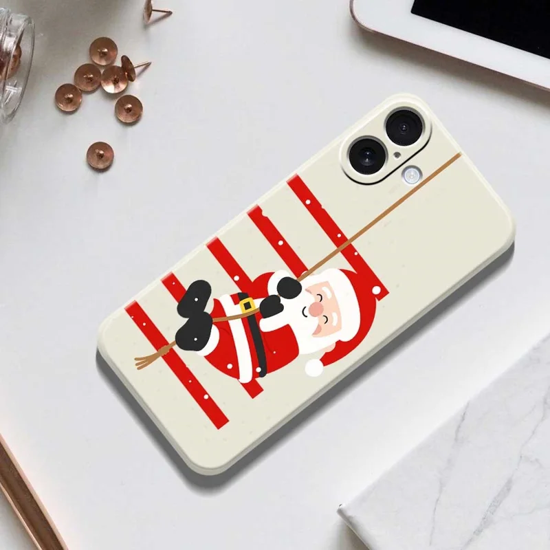 For iPhone 17 Case Santa Claus Pattern Printing Straight Edge TPU Phone Back Cover - Beige