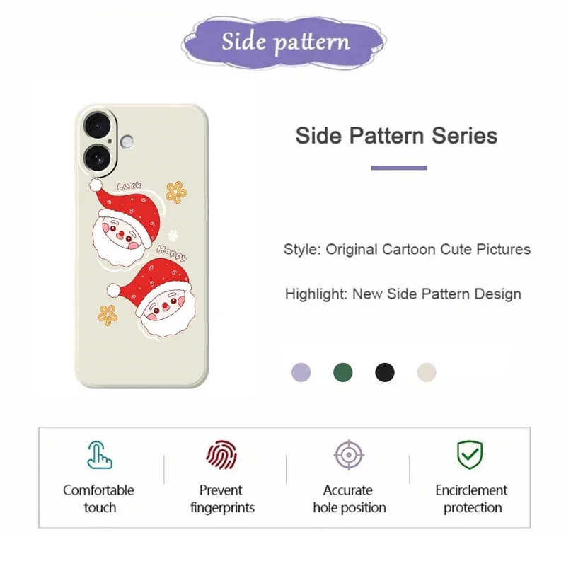 For iPhone 17 Case Cute Santa Claus Pattern Printing Straight Edge TPU Phone Back Cover - Purple