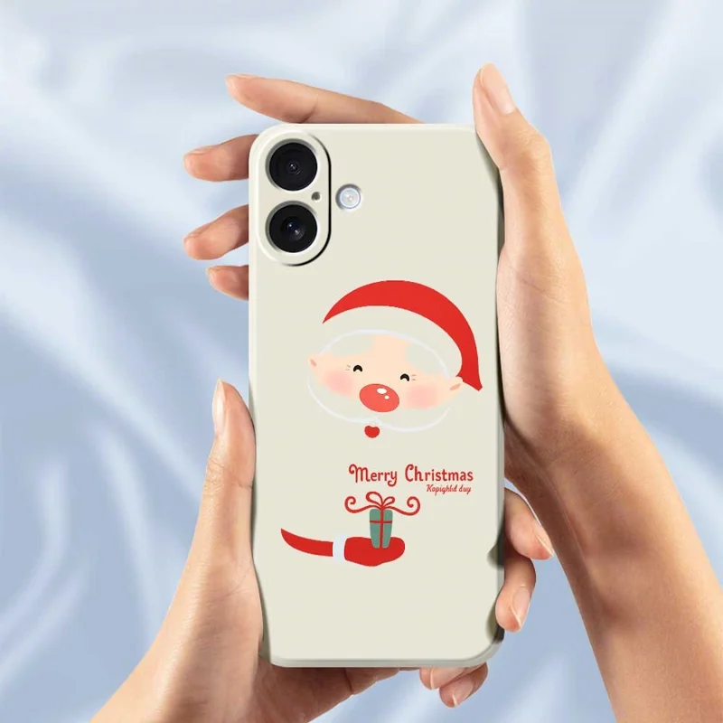 For iPhone 17 Case Santa Claus Gift Pattern Printing Straight Edge TPU Phone Back Cover - Beige