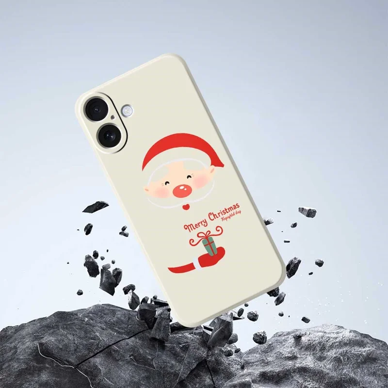 For iPhone 17 Case Santa Claus Gift Pattern Printing Straight Edge TPU Phone Back Cover - Beige