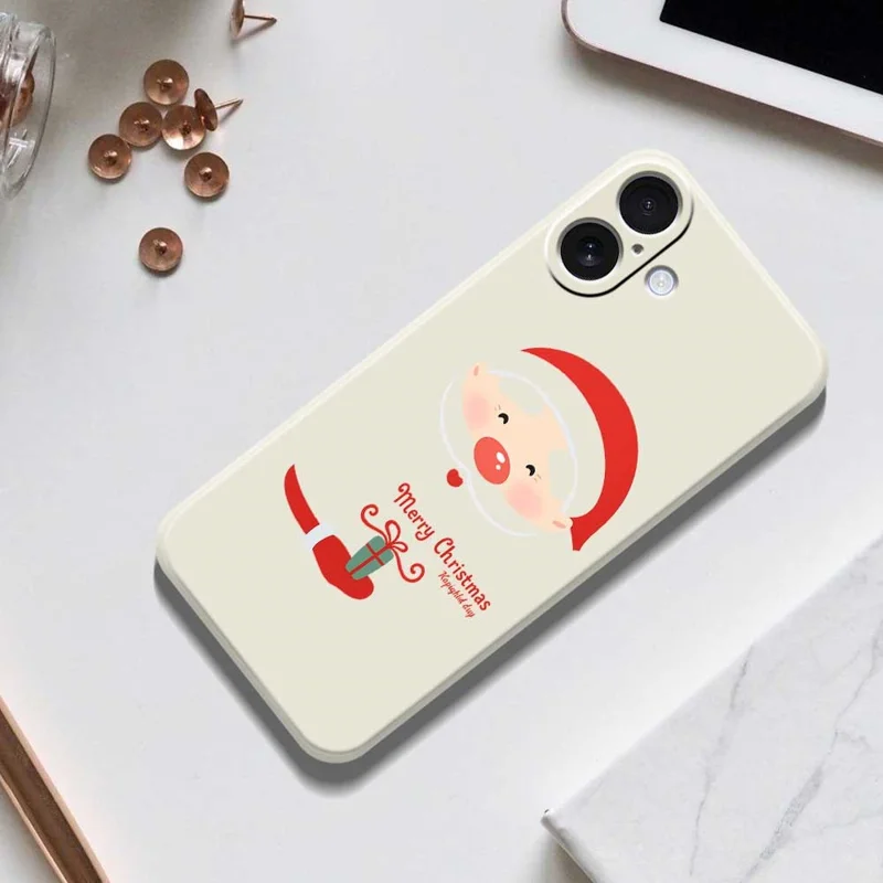 For iPhone 17 Case Santa Claus Gift Pattern Printing Straight Edge TPU Phone Back Cover - Beige