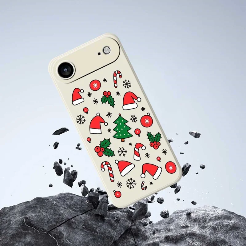 For iPhone 17 Air Case Santa Hats and Canes Pattern Printing Straight Edge TPU Phone Back Cover - Purple