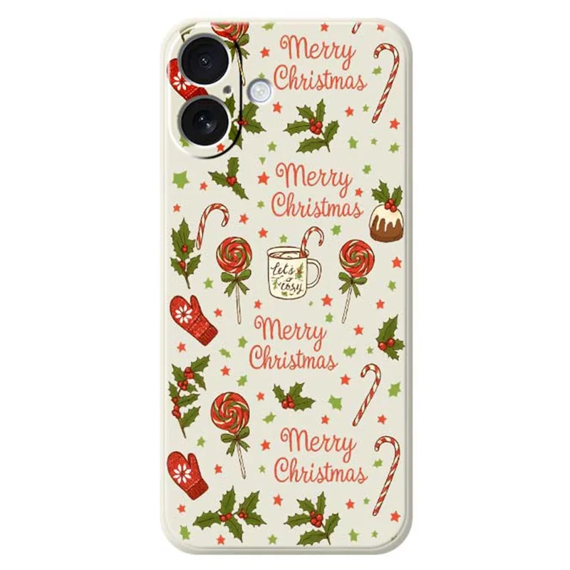 Capa para iPhone 17 com Padrão de Luvas de Natal, Impressão em Borda Reta, Capa Traseira de TPU - Bege