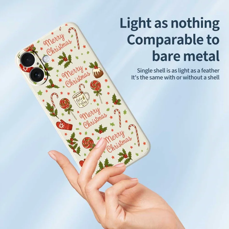 Capa para iPhone 17 com Padrão de Luvas de Natal, Impressão em Borda Reta, Capa Traseira de TPU - Bege