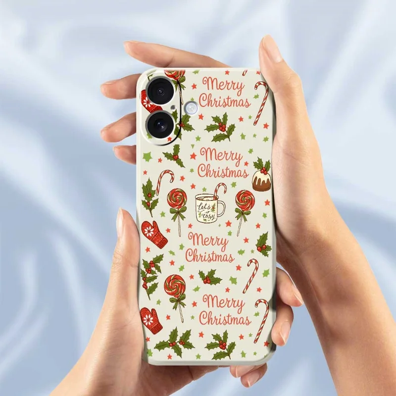 Capa para iPhone 17 com Padrão de Luvas de Natal, Impressão em Borda Reta, Capa Traseira de TPU - Bege