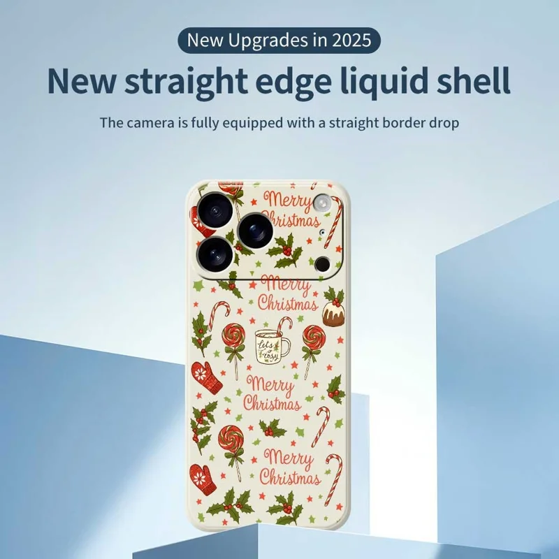 For iPhone 17 Pro Max Case Christmas Candy Gloves Pattern Printing Straight Edge TPU Phone Back Cover - Beige