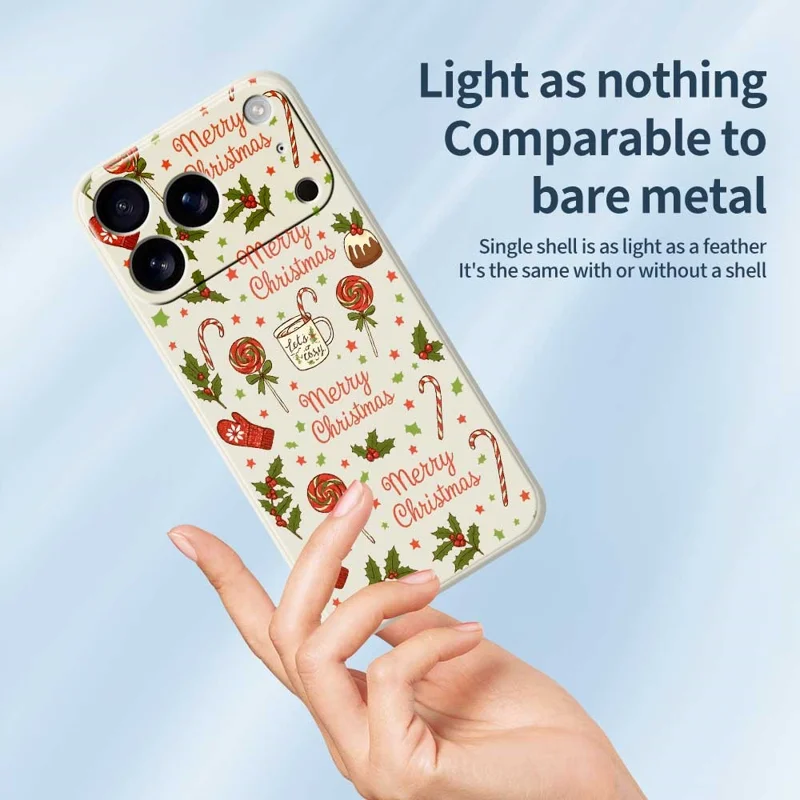 For iPhone 17 Pro Max Case Christmas Candy Gloves Pattern Printing Straight Edge TPU Phone Back Cover - Beige