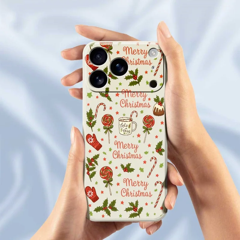 For iPhone 17 Pro Max Case Christmas Candy Gloves Pattern Printing Straight Edge TPU Phone Back Cover - Beige