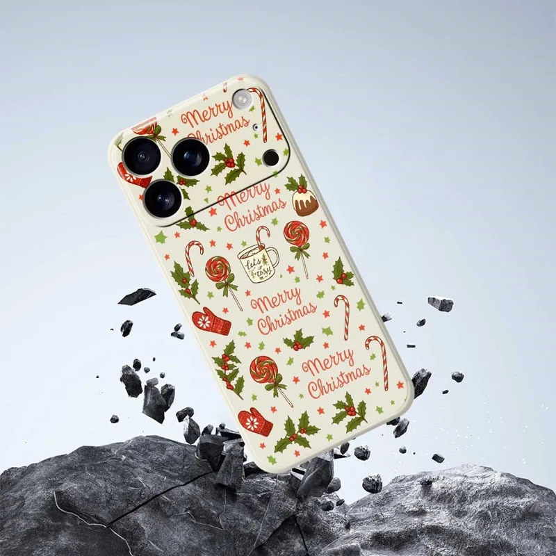 For iPhone 17 Pro Max Case Christmas Candy Gloves Pattern Printing Straight Edge TPU Phone Back Cover - Beige
