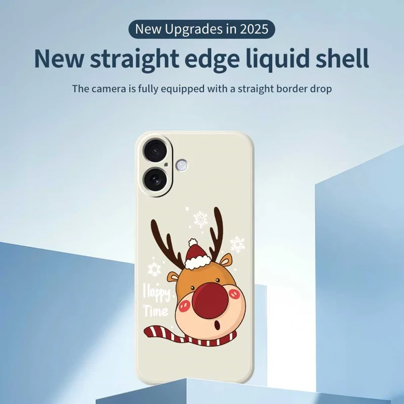 For iPhone 17 Case Snowflake Deer Head Pattern Printing Straight Edge TPU Phone Back Cover - Green