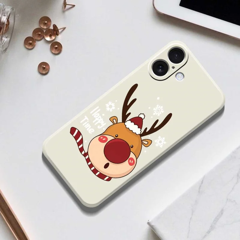 For iPhone 17 Case Snowflake Deer Head Pattern Printing Straight Edge TPU Phone Back Cover - Green