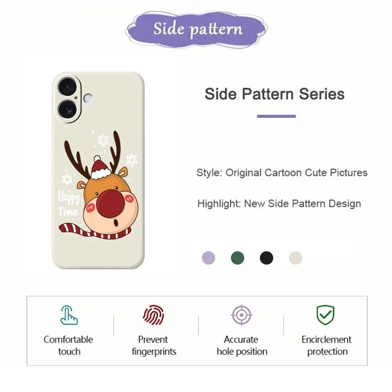 For iPhone 17 Case Snowflake Deer Head Pattern Printing Straight Edge TPU Phone Back Cover - Green
