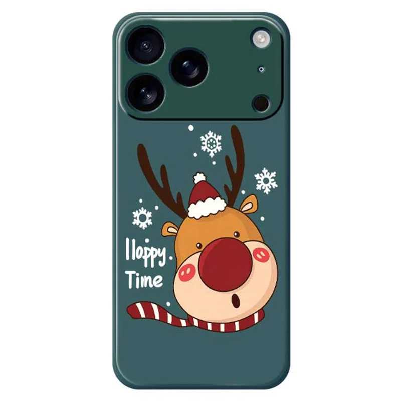 Für iPhone 17 Pro Max Hülle Schneeflocke Hirschkopf Muster Druck Gerade Kante TPU Handy Rückseite Abdeckung - Grün