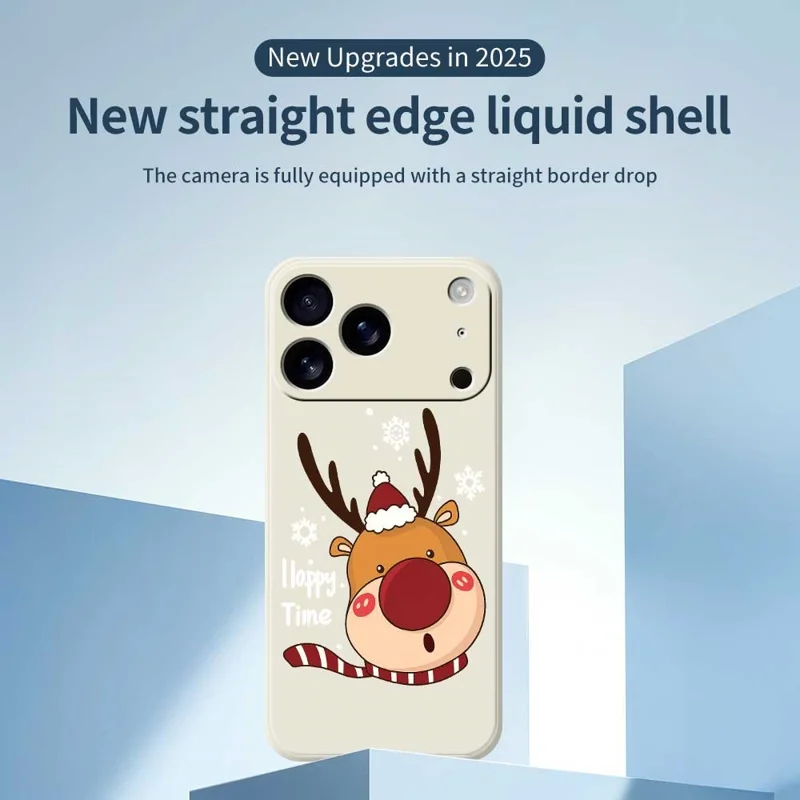 Für iPhone 17 Pro Max Hülle Schneeflocke Hirschkopf Muster Druck Gerade Kante TPU Handy Rückseite Abdeckung - Grün