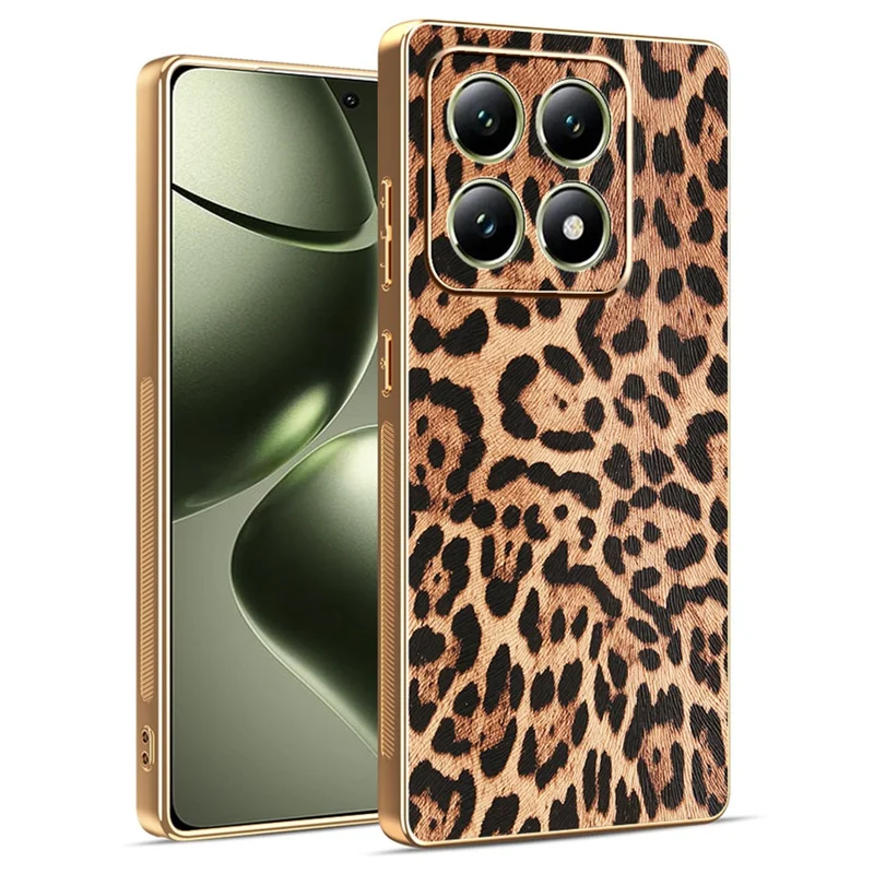 Für Xiaomi 14T Hülle Leopardenmuster PU-Leder beschichtete PC + TPU Elektrolytische Handyhülle