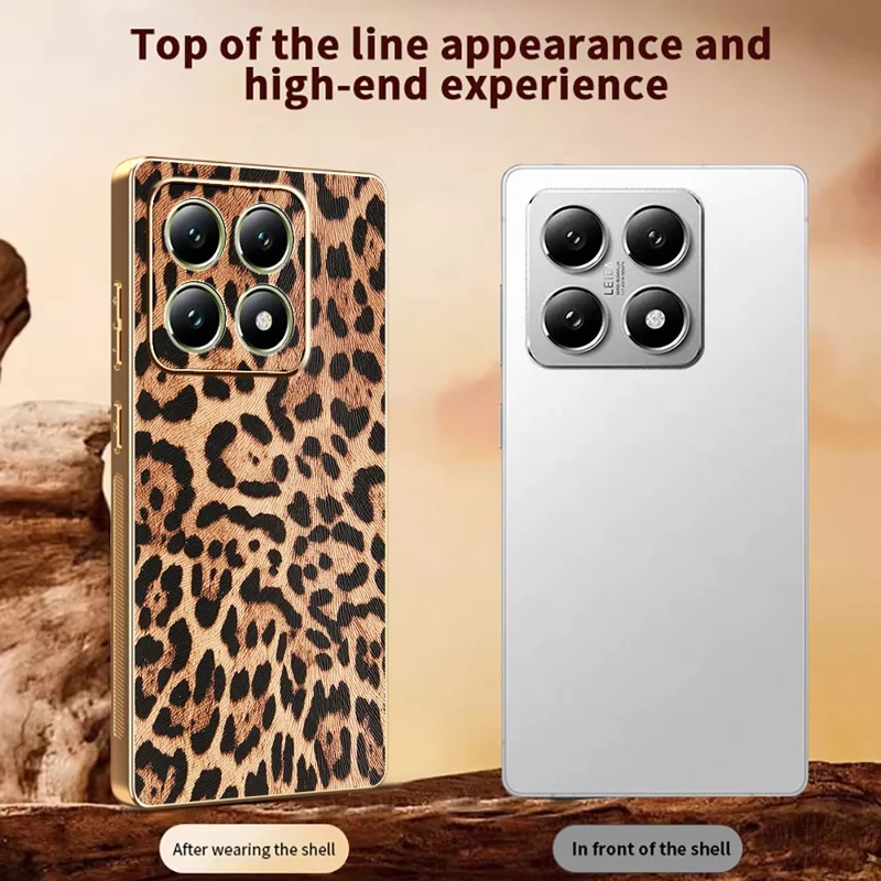 Für Xiaomi 14T Hülle Leopardenmuster PU-Leder beschichtete PC + TPU Elektrolytische Handyhülle