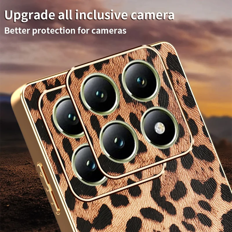Für Xiaomi 14T Hülle Leopardenmuster PU-Leder beschichtete PC + TPU Elektrolytische Handyhülle