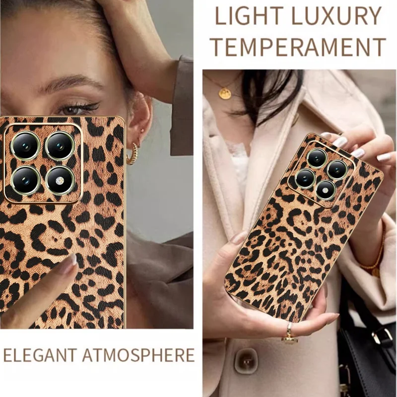 Für Xiaomi 14T Hülle Leopardenmuster PU-Leder beschichtete PC + TPU Elektrolytische Handyhülle