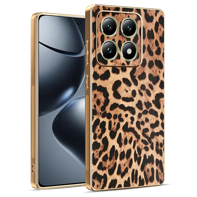 Für Xiaomi 14T Pro Hülle Leopardenmuster PU-Leder beschichtete PC + TPU Elektrolytische Handyhülle