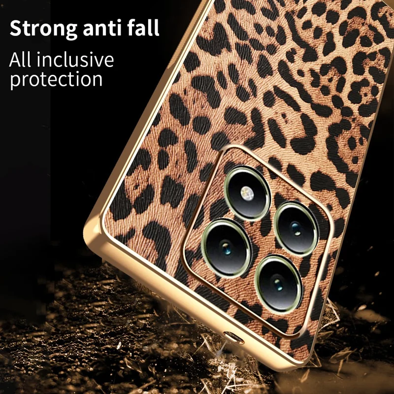 Für Xiaomi 14T Pro Hülle Leopardenmuster PU-Leder beschichtete PC + TPU Elektrolytische Handyhülle