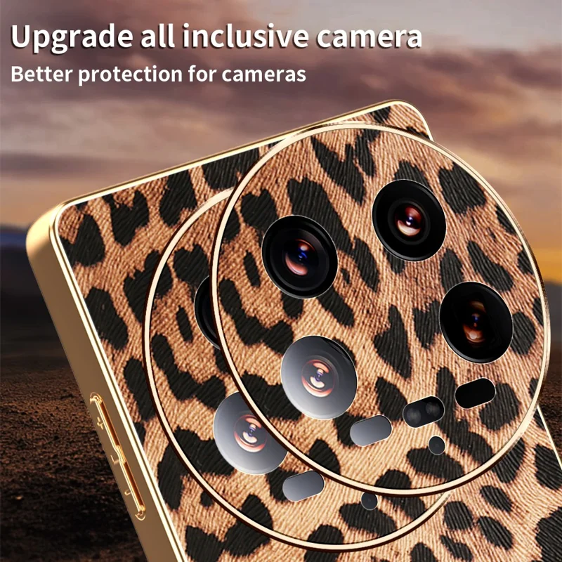 Étui pour Xiaomi 14 Ultra Impression léopard Revêtement en cuir PU PC + Housse de téléphone TPU Électroplaquage