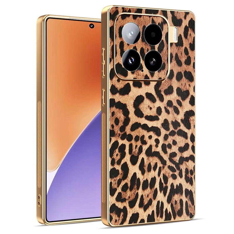 Custodia per Xiaomi 15 Stampa leopardata Rivestimento in pelle PU PC + Copertura del telefono in TPU placcato