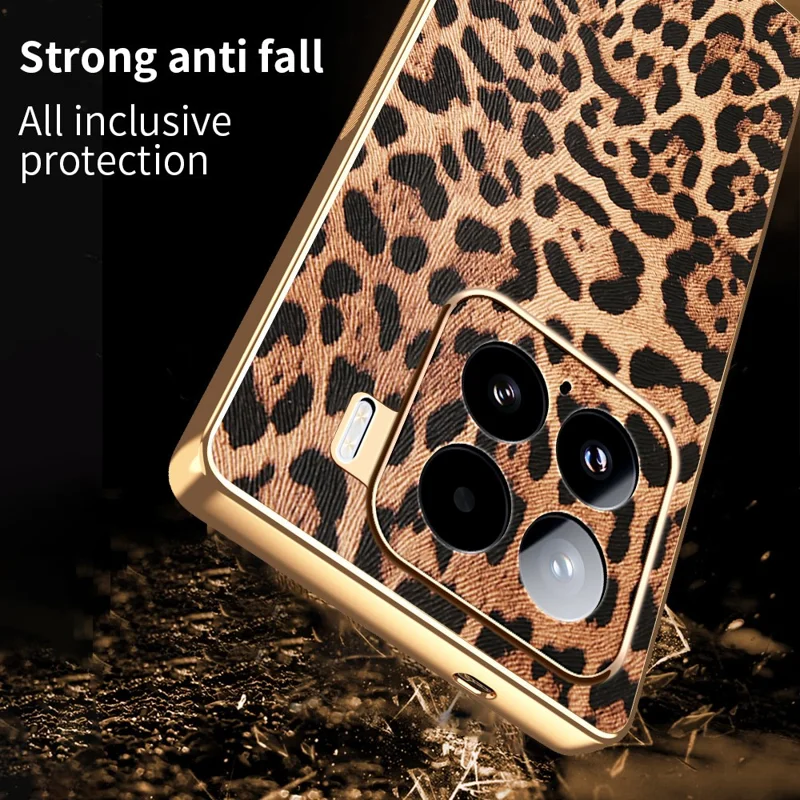 Custodia per Xiaomi 15 Stampa leopardata Rivestimento in pelle PU PC + Copertura del telefono in TPU placcato