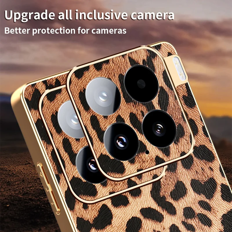 Custodia per Xiaomi 15 Stampa leopardata Rivestimento in pelle PU PC + Copertura del telefono in TPU placcato